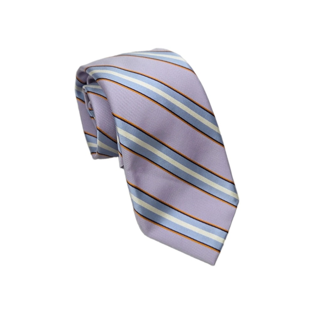 PETER MILLAR Striped Hand Folded Silk Tie - Purple Blue White Gold Necktie